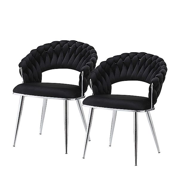 Qiyano Esszimmerstuhl 2er-Set Designstühle mit Flechtrücken günstig online kaufen