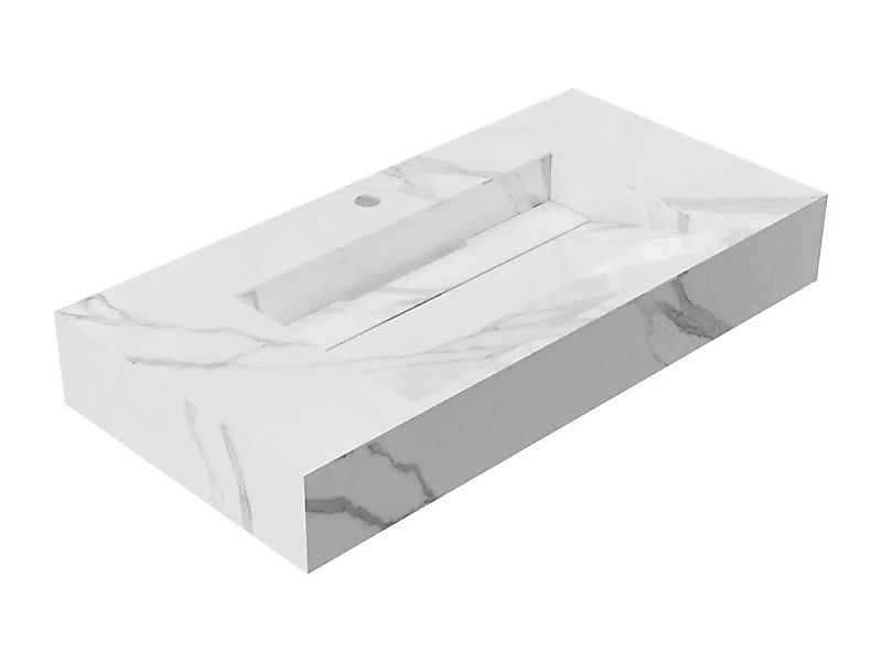 Waschbecken hängend - 90.2 x 45.2 x 8 cm - Weiß mit Marmor-Optik - TAKOTNA günstig online kaufen