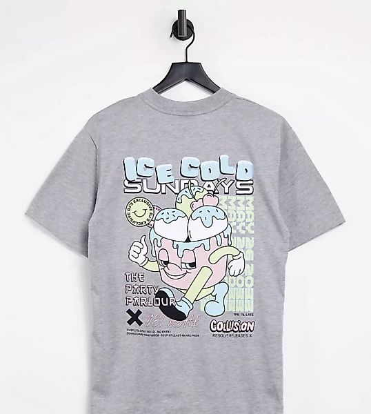 COLLUSION – Oversize-T-Shirt mit Eiscreme-Print in Kalkgrau günstig online kaufen