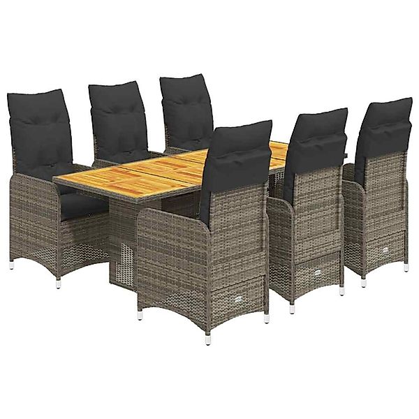 vidaXL 7-Tlg Garten-Bistro-Set mit Kissen Grau Poly Rattan 3277028 günstig online kaufen