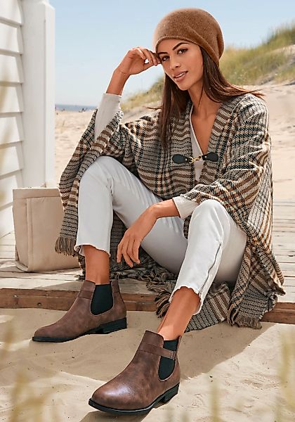 LASCANA Strickponcho Cape modisches Karo Muster günstig online kaufen