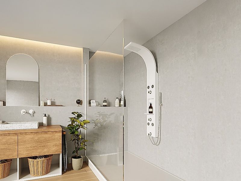 Duschsäule mit Hydromassage mit Ablage - Weiß matt - 20 x 140 cm - ROANA günstig online kaufen