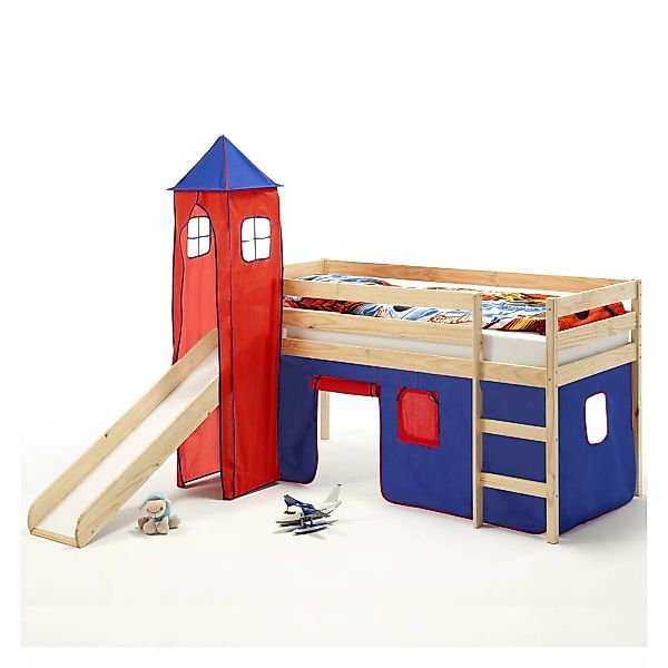 Spielbett BENNY mit Turm+Vorhang blau/rot günstig online kaufen