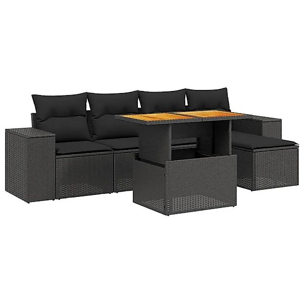 vidaXL 6-Tlg Garten-Sofagarnitur mit Kissen Schwarz Poly Rattan 3275918 günstig online kaufen