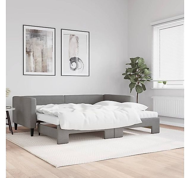 vidaXL Bett, Tagesbett Ausziehbar mit Matratzen Dunkelgrau 90x200 cm Stoff günstig online kaufen