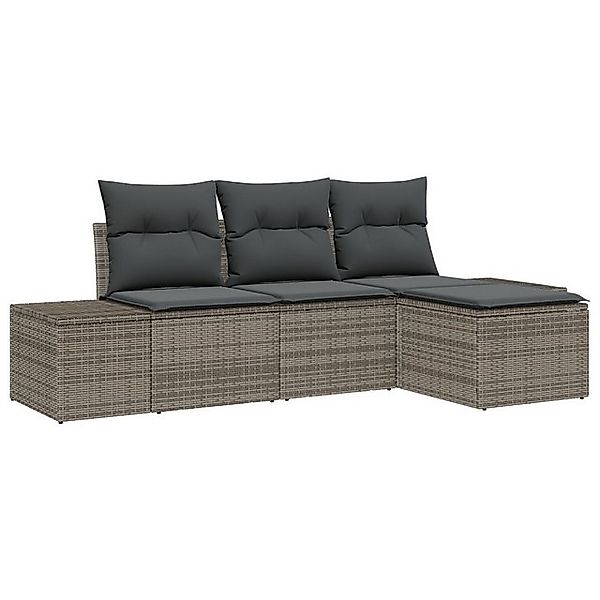 vidaXL Loungesofa 4-tlg. Garten-Sofagarnitur mit Kissen Grau Poly Rattan, 4 günstig online kaufen