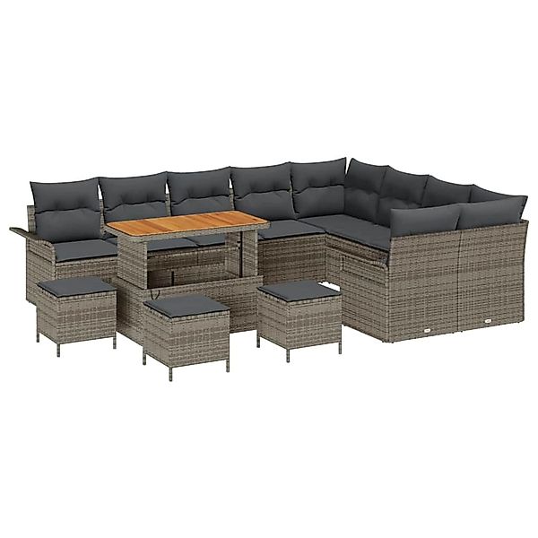 vidaXL 13-Teiliges Garten-Sofa-Set mit Kissen Grau aus Poly Rattan und Akaz günstig online kaufen