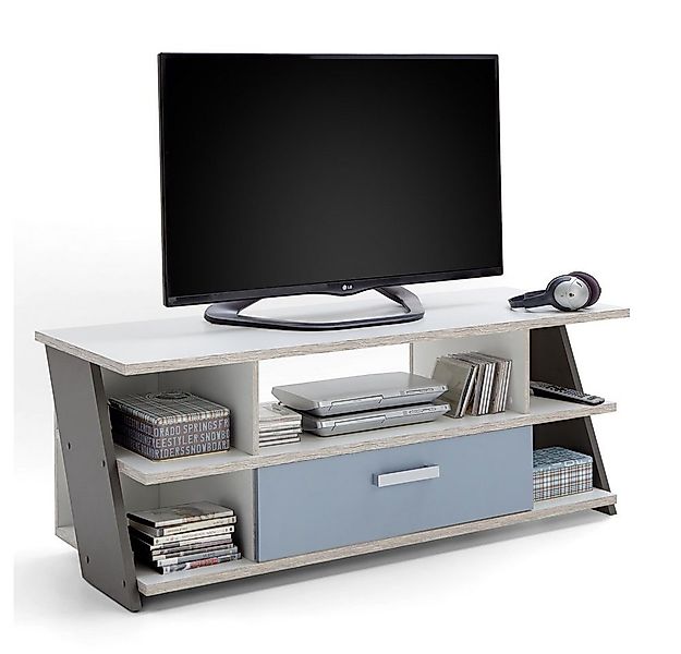 Lomadox Lowboard LEEDS-10, Sandeiche Nb./weiß/Lava/Denim 135x51,6x50 cm günstig online kaufen