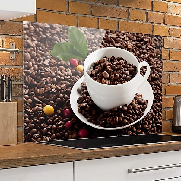 Glas Spritzschutz Kaffee - Querformat 3:2 Kaffeetasse mit gerösteten Kaffee günstig online kaufen