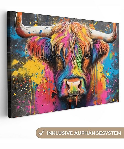 OneMillionCanvasses® Leinwandbild Graffiti - Schottische Highlander - Kuh - günstig online kaufen