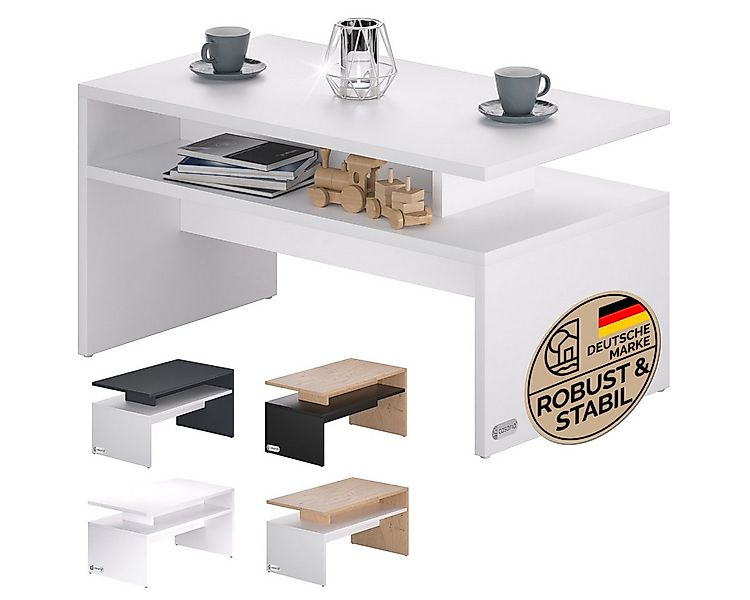 Casaria Couchtisch Sacramento, Holz Weiß mit Stauraum 95x55x50cm 2 Ablagen günstig online kaufen