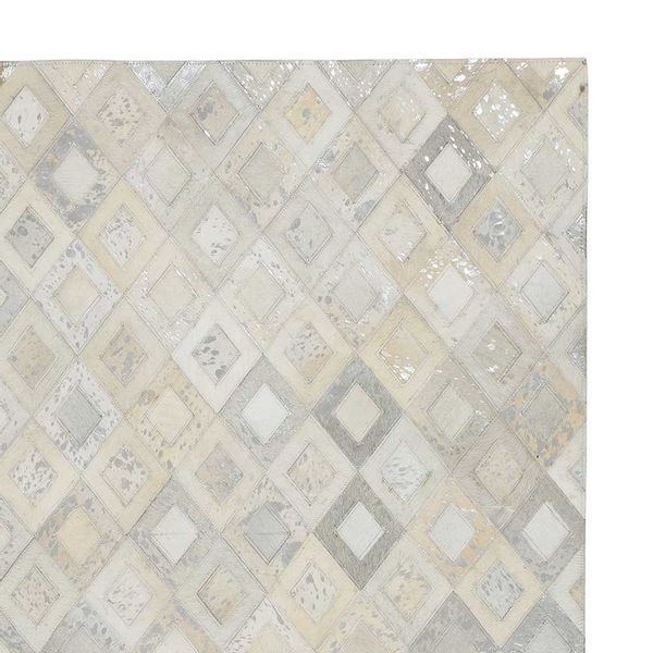 Patchwork Teppich aus Echtfell Creme Weiß und Silberfarben günstig online kaufen