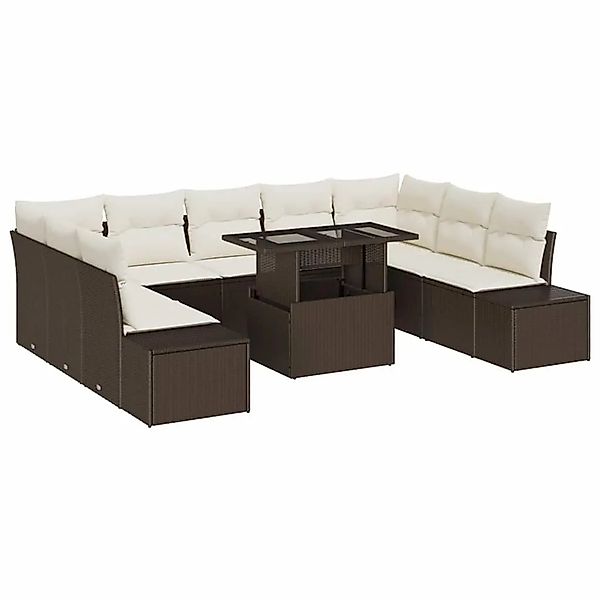 vidaXL Gartensofa-set mit Kissen 10-Tlg Braun und Creme Poly-Rattan 3349244 günstig online kaufen