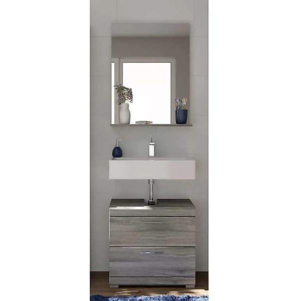 Möbel für Gäste Toilette mit Spiegel Holzoptik Rauchgrau (zweiteilig) günstig online kaufen