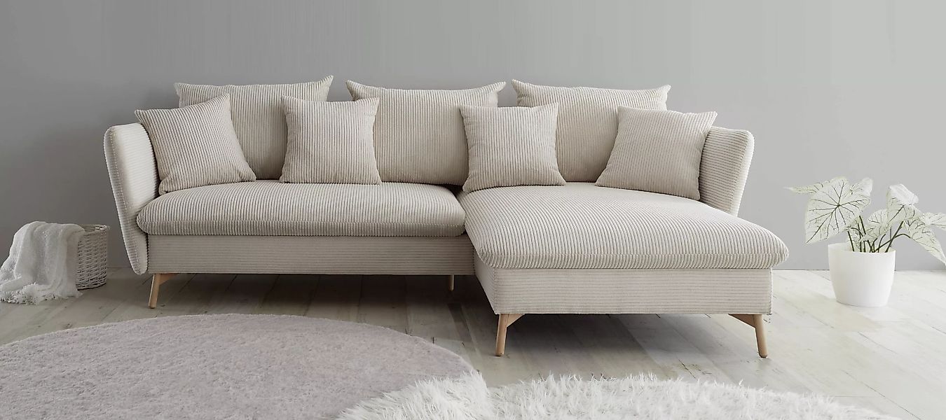 andas Ecksofa »MERLE, 258 cm, L-Form, traumhafter Cord,«, mit Bettfunktion günstig online kaufen