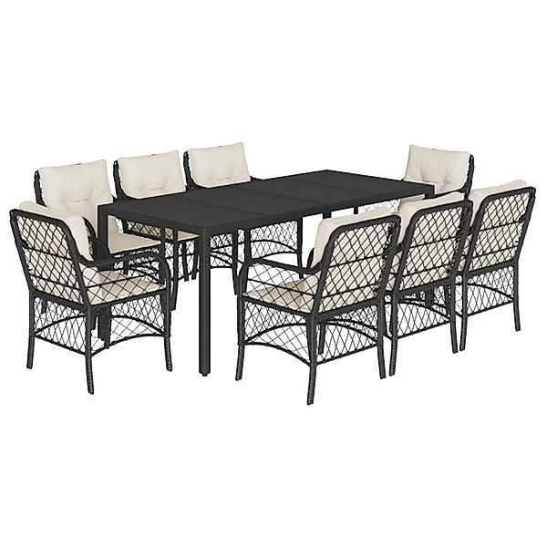 vidaXL 9-Tlg Garten-Essgruppe mit Kissen Schwarz Poly Rattan 3212023 günstig online kaufen