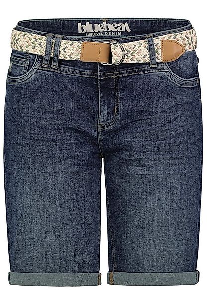 SUBLEVEL Jeansbermudas Damen Jeans Shorts kurze Hose mit buntem Gürtel 5 Po günstig online kaufen