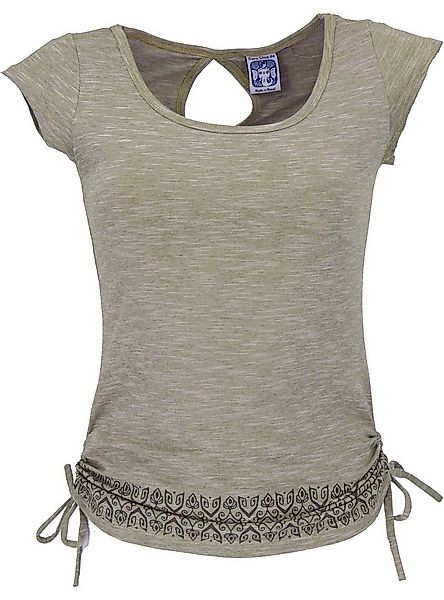 Guru-Shop T-Shirt Yoga T-Shirt aus Bio-Baumwolle - helles olivgrün Festival günstig online kaufen