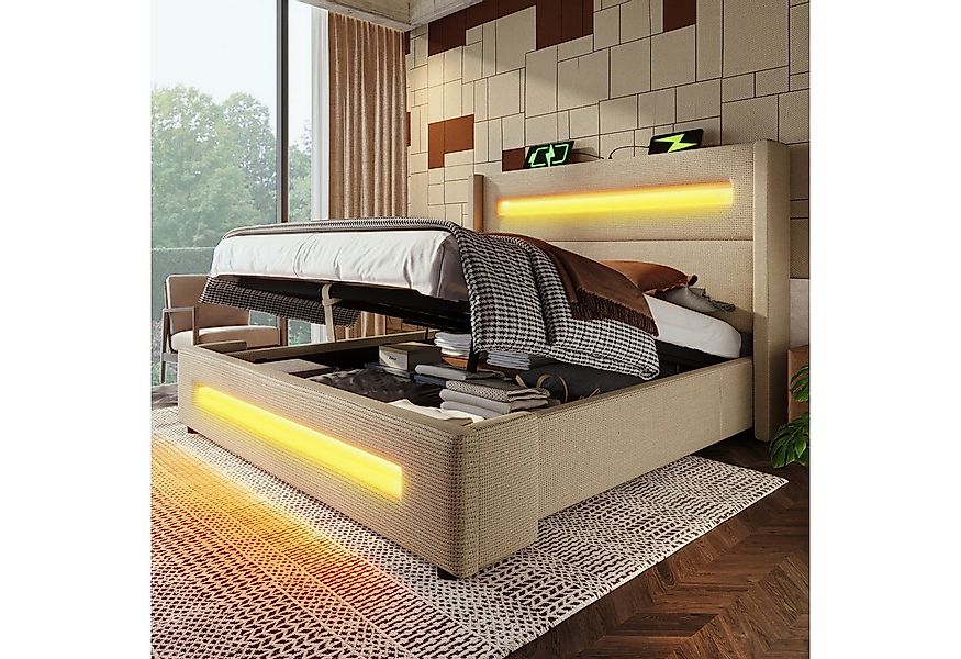TavilaEcon Boxbett Modernes LED-Bett mit Ladestation und USB/Type-C-Anschlü günstig online kaufen