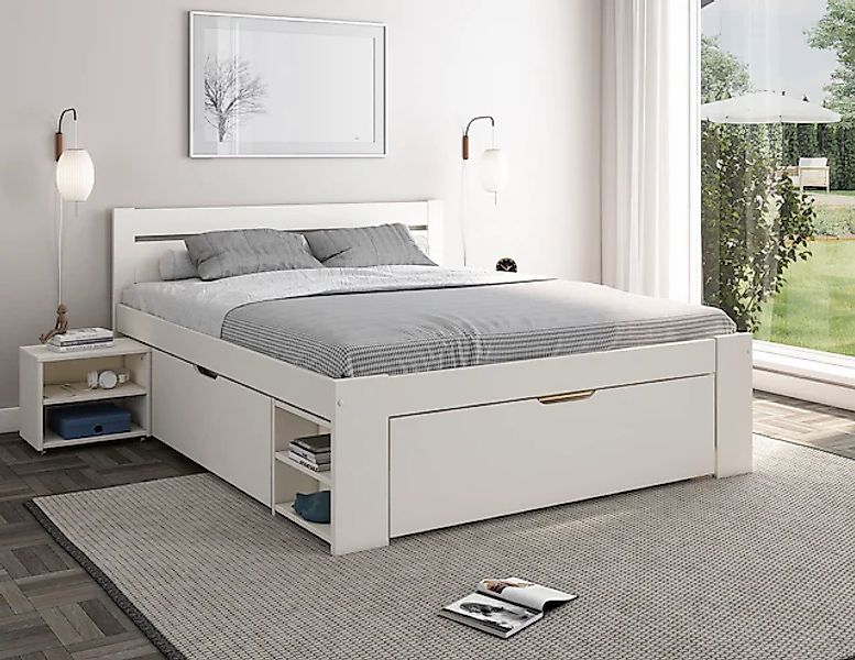 OTTO home Massivholzbett »"HANNES " mit Schubladen und Regalen, Nachtschran günstig online kaufen