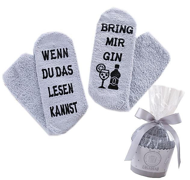 Lucadeau Kuschelsocken mit "bring mir Gin", Geburtstagsgeschenk für Freundi günstig online kaufen