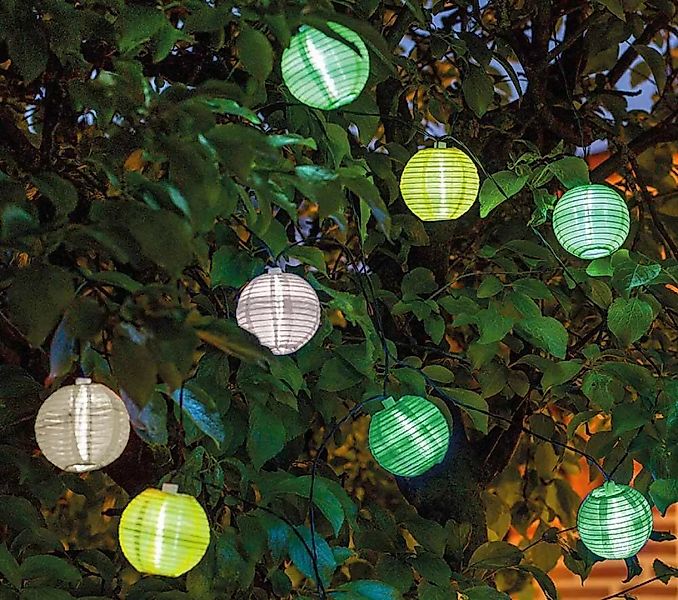 Solar Lichterkette Lampions 8 Stück Grün Gelb Weiß Laternen Outdoor Garten günstig online kaufen