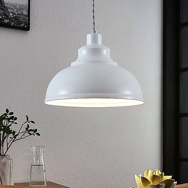 Lindby Pendelleuchte Albertine, weiß, Metall, Ø 29 cm, E27 günstig online kaufen