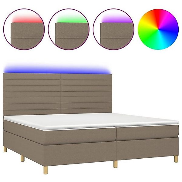 vidaXL Boxspringbett (200 x 200 cm, Streifen Horizontal, Taupe), mit LED günstig online kaufen