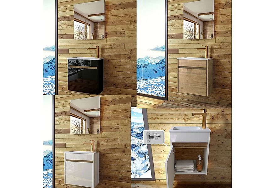 Homeline Badmöbel-Set Badmöbel set Schwarz weiß Hochglanz eiche, Badezimmer günstig online kaufen