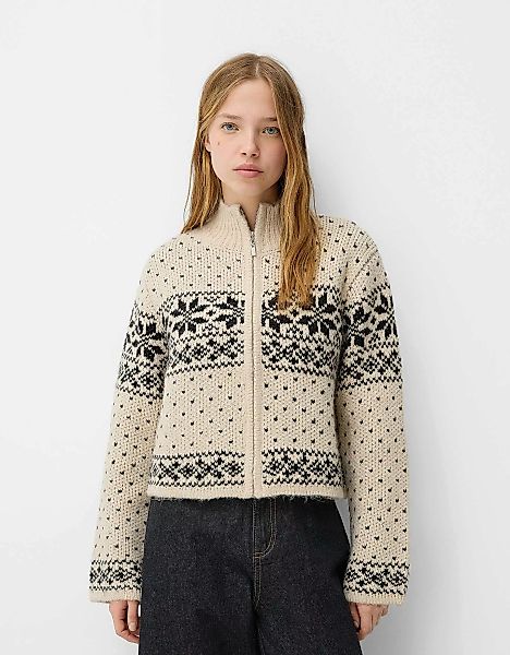 Bershka Jacke Aus Jacquard Mit Reißverschluss Und Stehkragen Damen Xs-S San günstig online kaufen