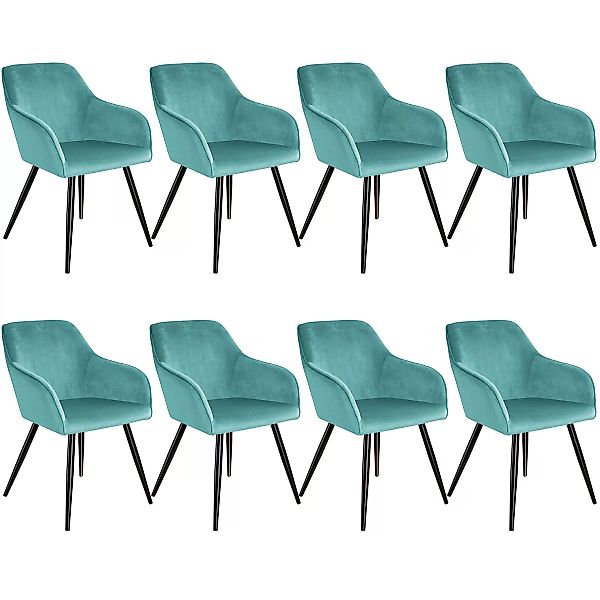 8er Set Stuhl Marilyn Samtoptik, schwarze Stuhlbeine - türkis/schwarz günstig online kaufen