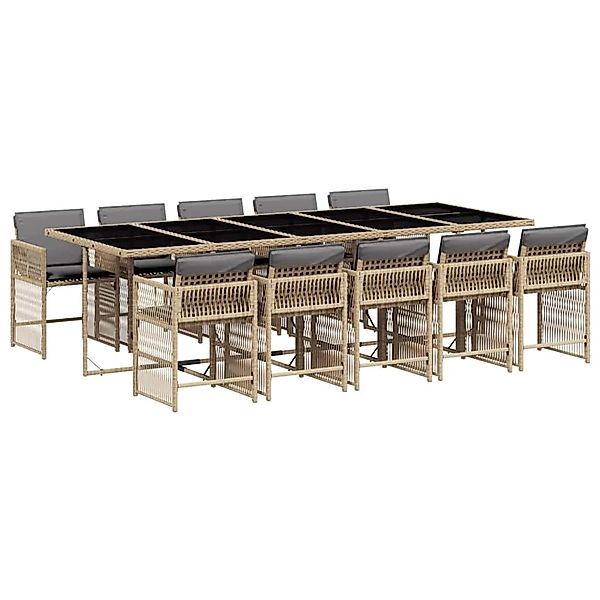 vidaXL 11-Tlg Garten-Essgruppe mit Kissen Beigemischung Poly Rattan 3211656 günstig online kaufen