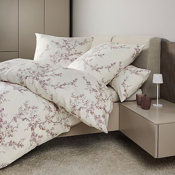 Janine Mako Satin Bettwäsche Milano 45104-01 Rosa Beere Blumen 135x200 günstig online kaufen