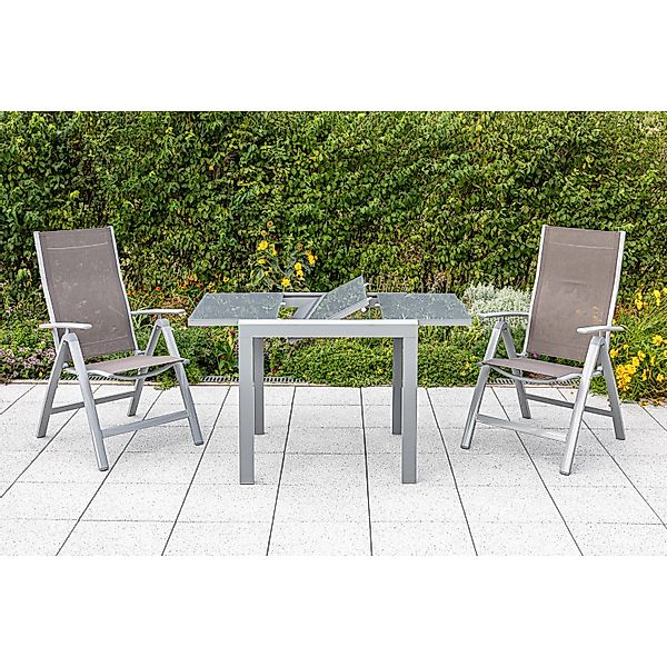 Merxx Carrara Set 3-tlg 2 Klappsessel Auszieh-Gartentisch 80 (120) x 90 cm günstig online kaufen