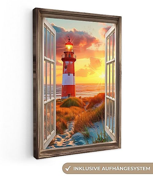 OneMillionCanvasses® Leinwandbild Aussicht - Fenster - Leuchtturm - Sonnenu günstig online kaufen