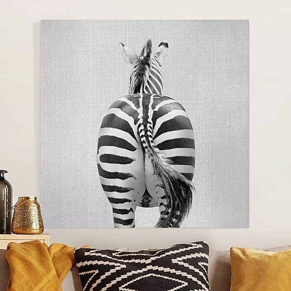 Leinwandbild Zebra von hinten Schwarz Weiß günstig online kaufen