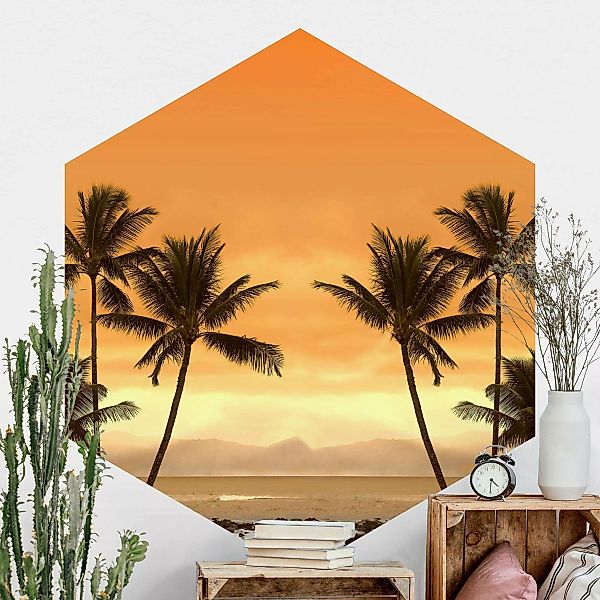Hexagon Fototapete selbstklebend Caribbean Sunset II günstig online kaufen