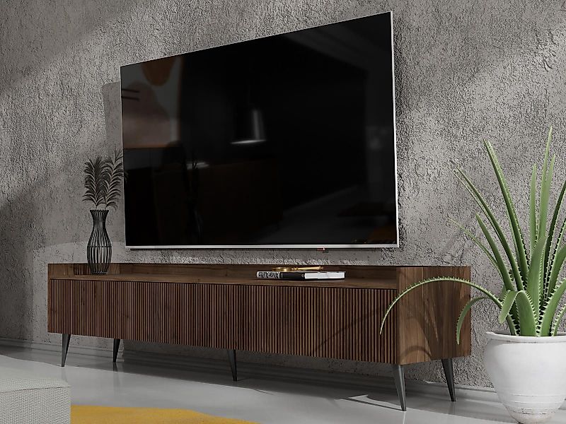 Compleo TV-Schrank dreitürig, Japandi design, Lamellenoptik günstig online kaufen