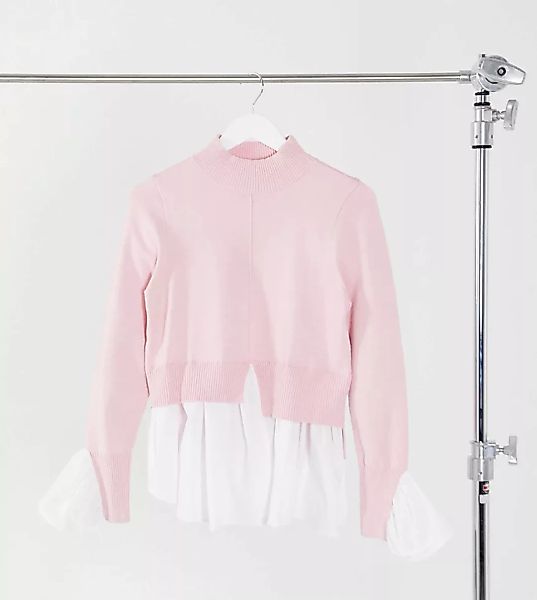 New Look – Tall – 2 in 1 Pullover mit Unterhemd-Detail in Hellrosa günstig online kaufen