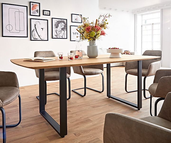 Esstisch Edge Boot 200x100x2,5-3 Eiche Natur Metall Schmal schwarz Schweize günstig online kaufen