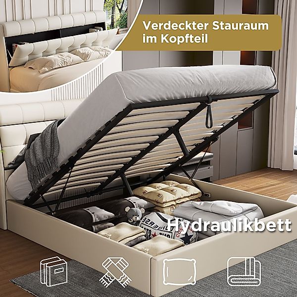HAUSS SPOLE Polsterbett 140x200, hydraulisches Bett, günstig online kaufen