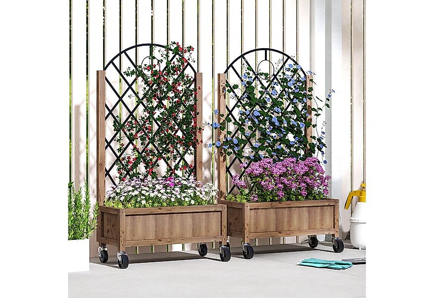 Outsunny Hochbeet 2er Set, mit Rolle, Rankgitter, aus Holz (Pflanzkasten, 2 günstig online kaufen