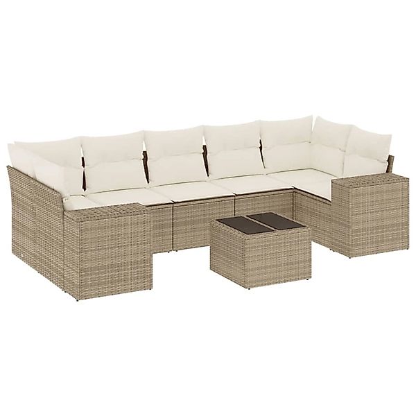 vidaXL 8-Tlg Garten-Sofagarnitur mit Kissen Beige Poly Rattan 3254675 günstig online kaufen