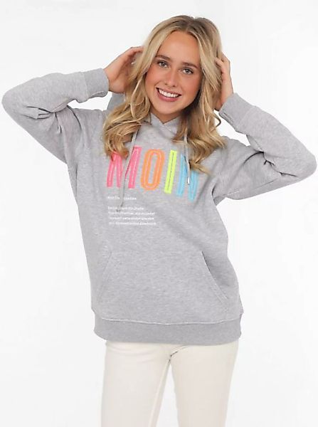 Zwillingsherz Sweatshirt mit aufgesticktem „Moin“-Schriftzug in Neonfarben günstig online kaufen