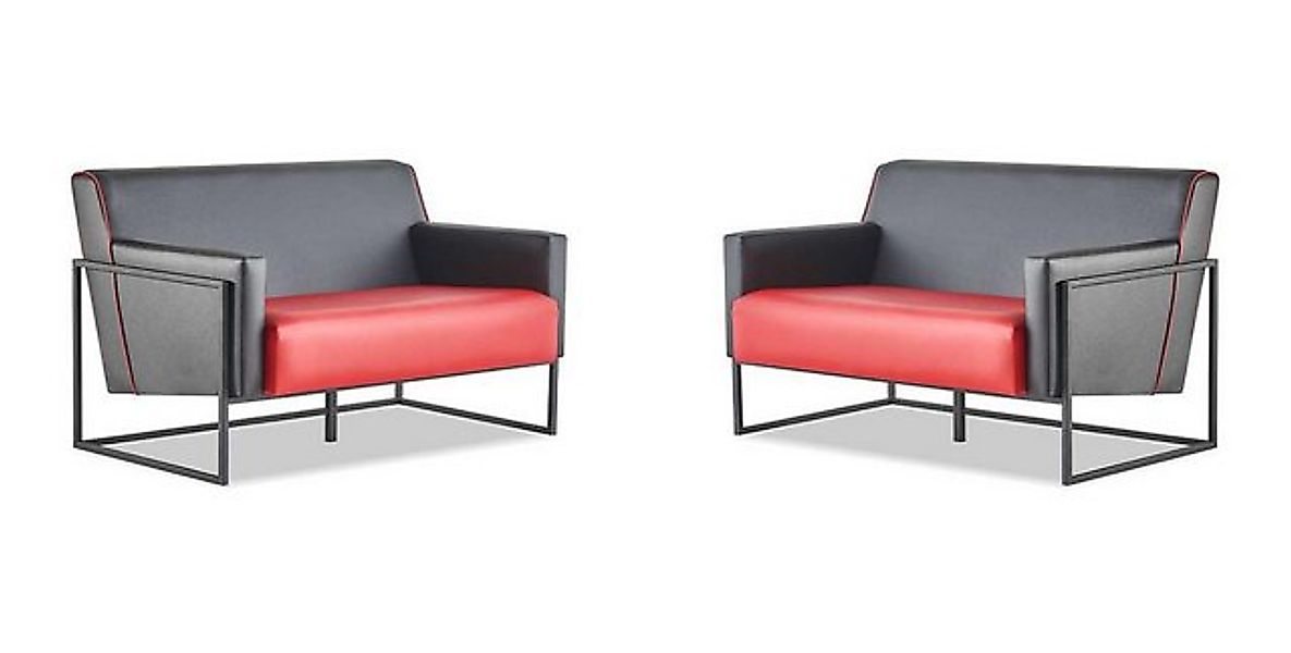 JVmoebel 2-Sitzer Sofa-Set 2-Sitzer Schwarz Rot Ledersofas Modern Couch Led günstig online kaufen
