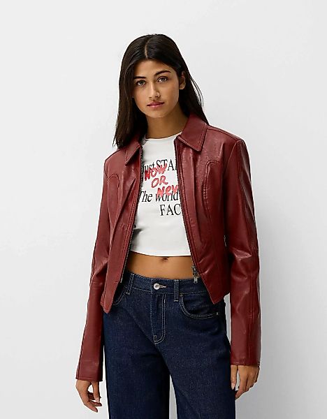 Bershka Kunstlederjacke Damen M Bordeaux günstig online kaufen