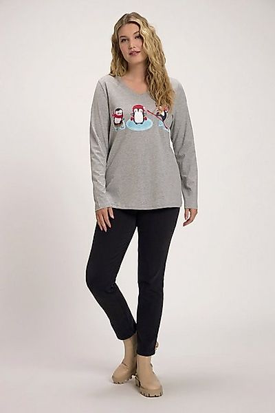 Ulla Popken T-Shirt Shirt Pinguine Classic V-Ausschnitt Langarm günstig online kaufen