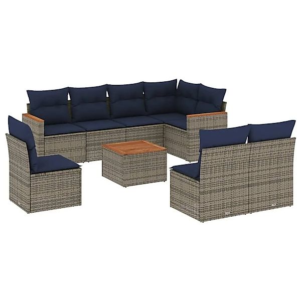 vidaXL 9-Tlg Gartensofa-Set mit Kissen Grau Polyrattan 3226054 günstig online kaufen