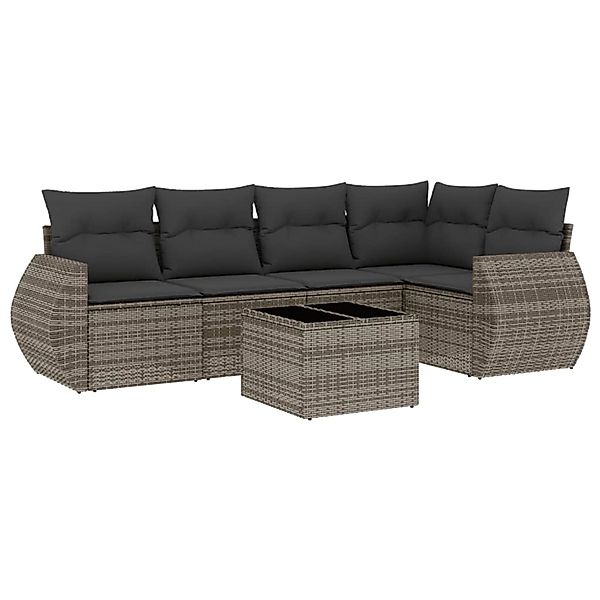 vidaXL 6-Tlg Garten-Sofagarnitur mit Kissen Grau Poly Rattan 3253677 günstig online kaufen
