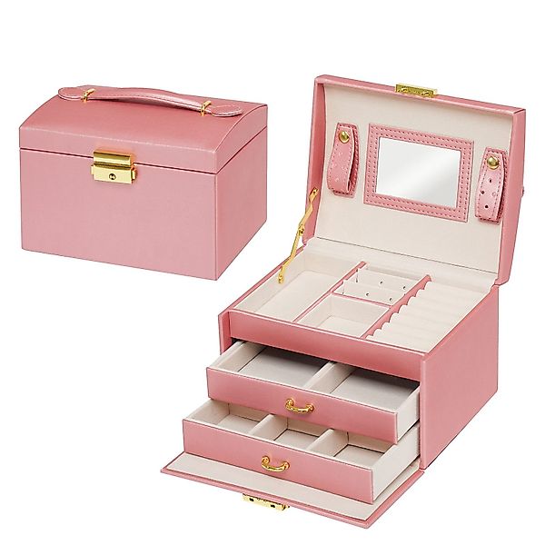 Mondeer Schmuckkasten Schmuckbox, abschließbar, 3 Ebenen, mit Spiegel und S günstig online kaufen